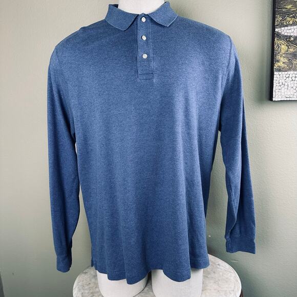 Lands' End Peruvian Cotton Shirt L Long sleeve 3 button neck collar - Picture 1 of 7